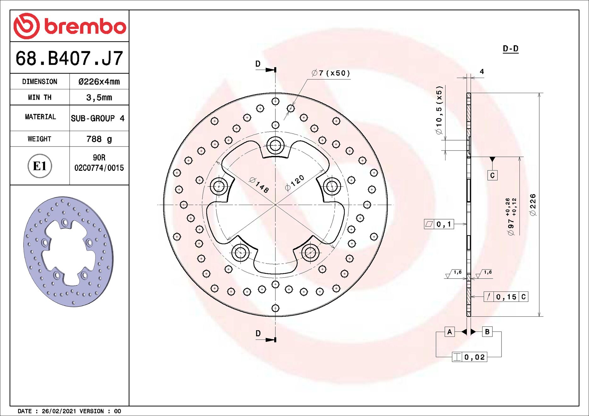 BREMBO brzdový kotouč SYM HD2 200 EVO 14