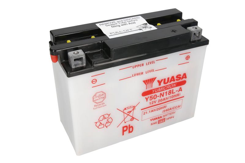 YUASA startovací baterie BOMBARDIER TRAXTER 500 02-03, DUCATI GTL 500 74-79, GTV 500 77-79, HARLEY DAVIDSON FLHR 1340 (E.GLIDE R.KING) 94-96, FLHRI 1340 EFI (E.GLIDE R.KING) 96, FLHS 1340 (E.GLIDE SPORT) 88-93, FLHT 1340 (E.GLIDE STD.) 96, FLHTC 1340 (E.G
