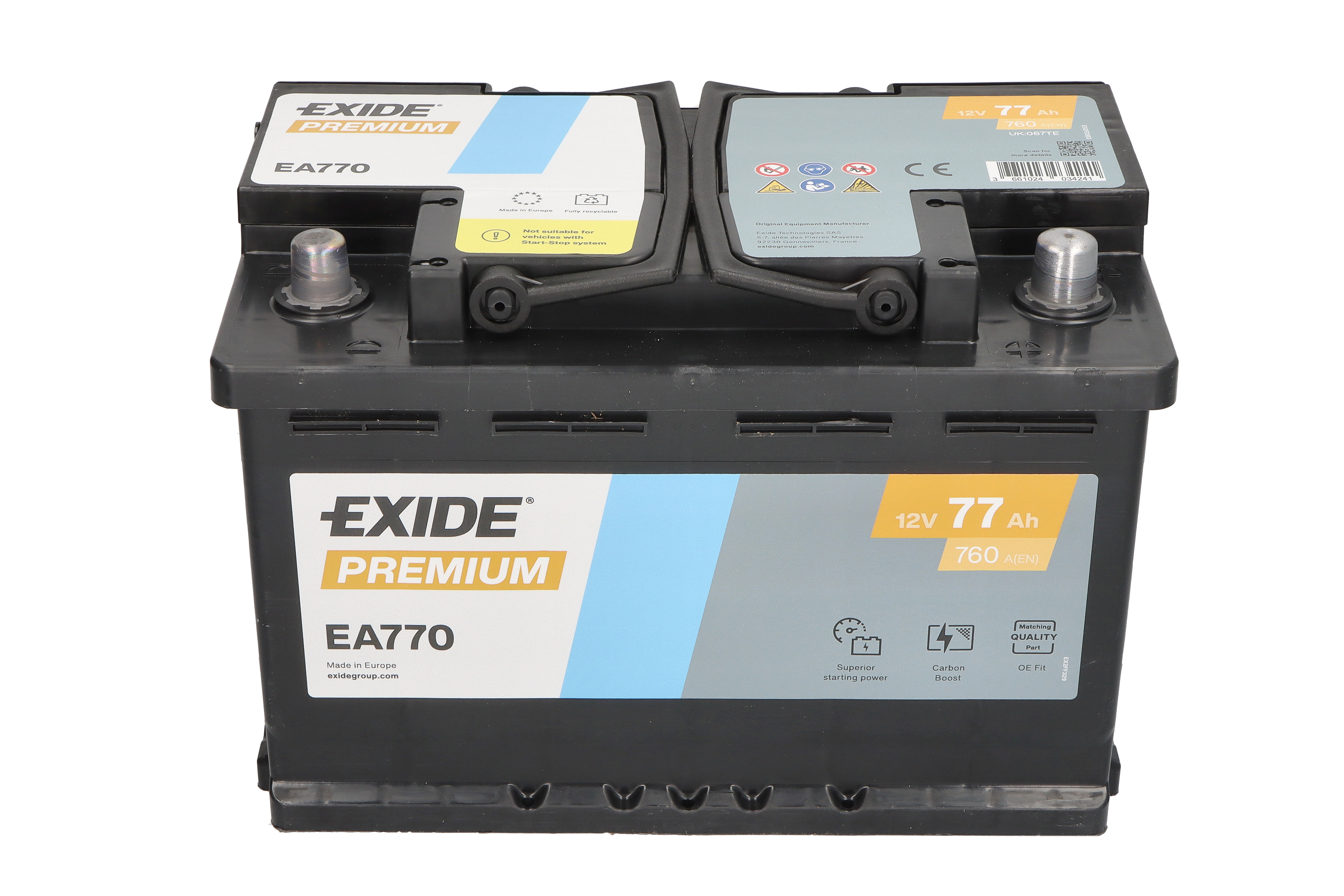 Акумуляторна батарея 77Ah/760A (278x175x190/+R/B13) Premium Exide фото 6