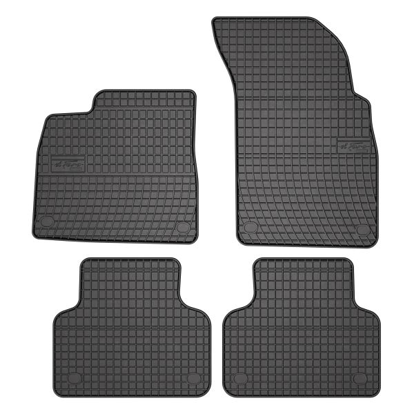 Set 5 covorase auto AUDI Q7 (4MB, 4MG, 4MQ) din 2005-2013, cu covoras tunel median, cauciuc, 4x Stickere auto cu AUDI