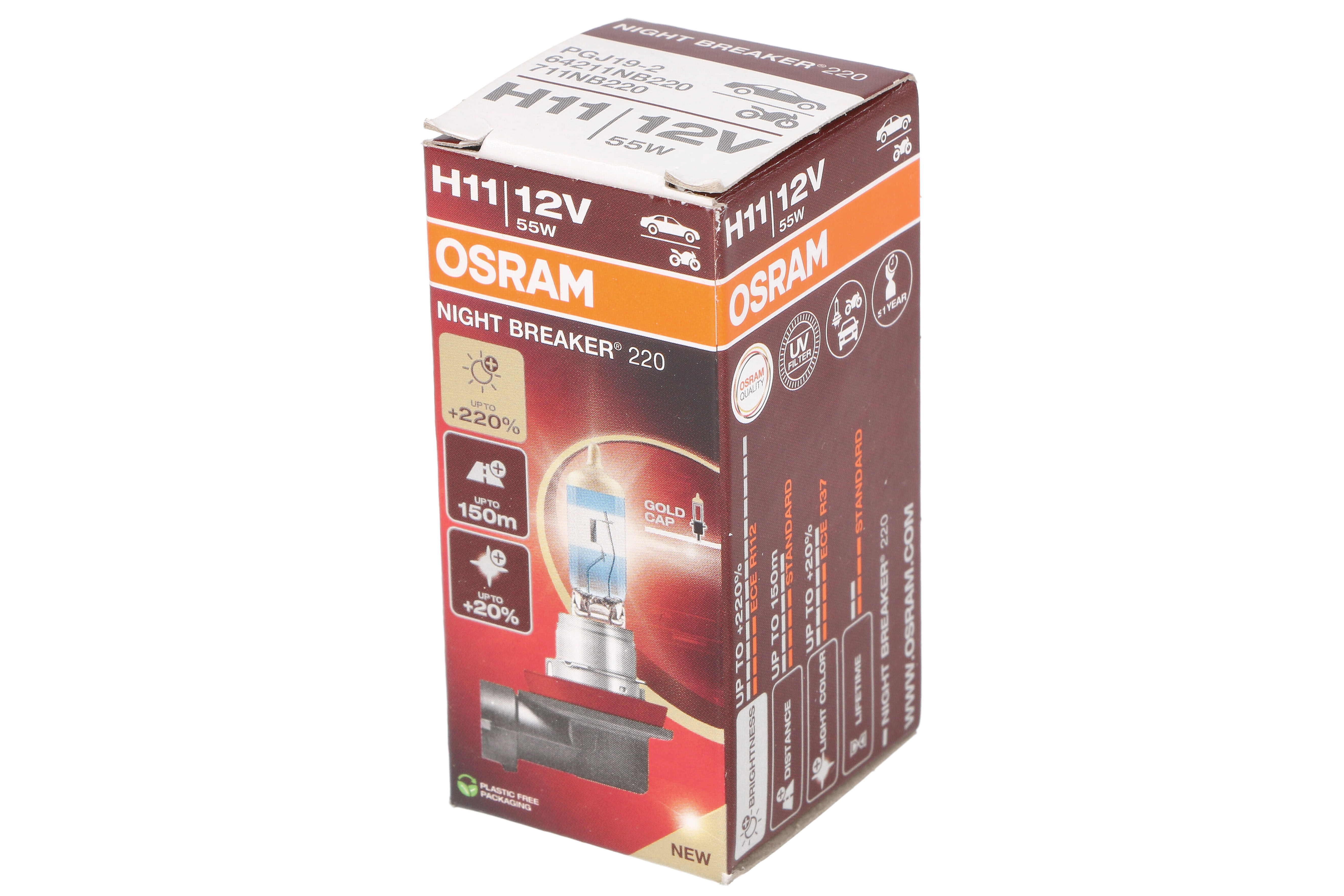 Автолампа галогенова 55W H11 12V 55W 3750K PGJ19-2 / NIGHT BREAKER® 220 - НА 220% БІЛЬШЕ С OSRAM (64211NB220) osram фото 4