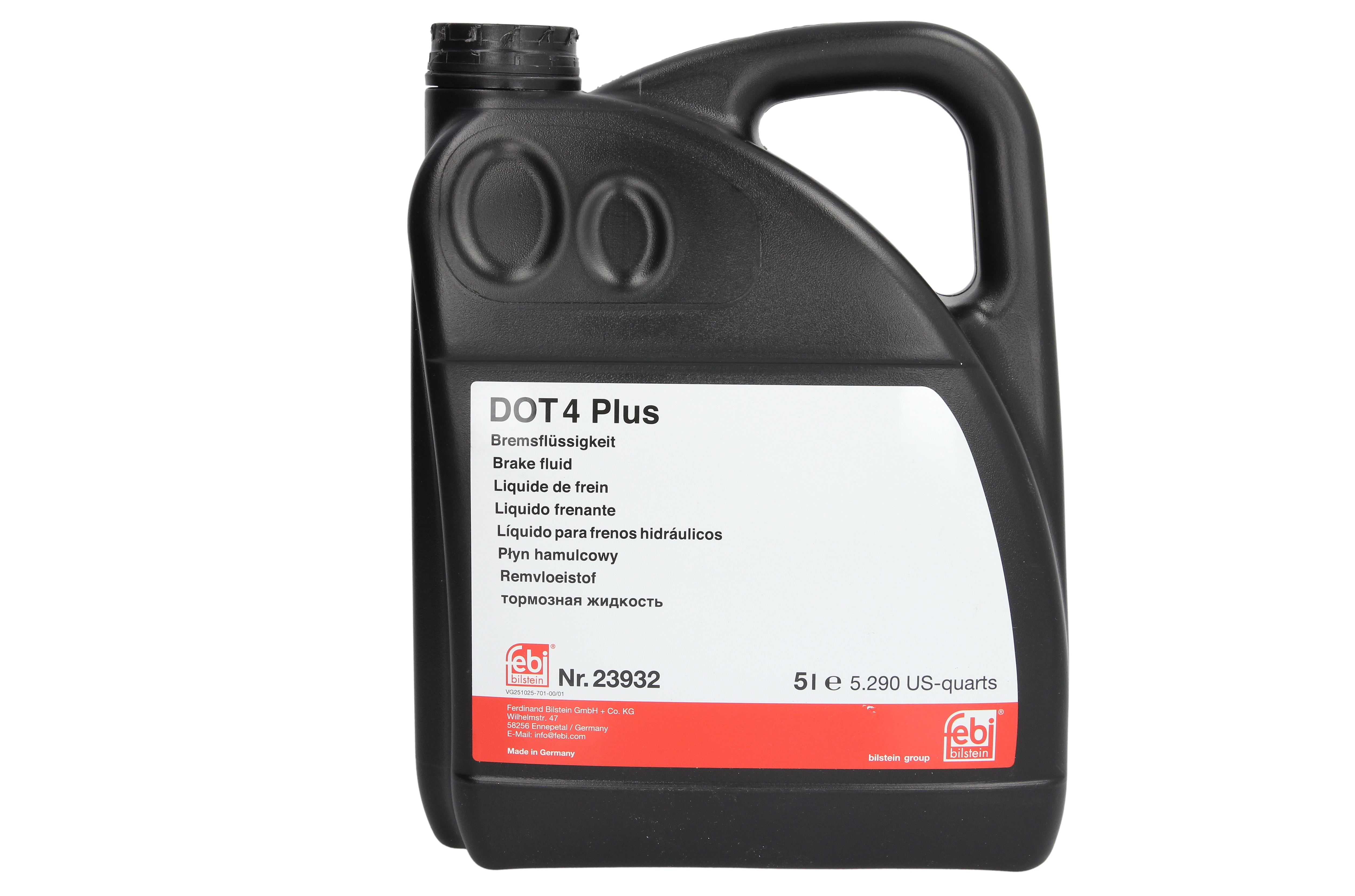 Гальмівна рідина DOT4 (5L) [сухість: 265°C, вологість: 180°C, в'язкість: 1500мм²/с] SAE J1703, ISO/DIN 4925,CHRYSLER DBL 7760, FIAT, FMVSS 116 DOT3, FMVSS 116 DOT4, FORD SAM 6C9103 A, GM GME L5104, JA