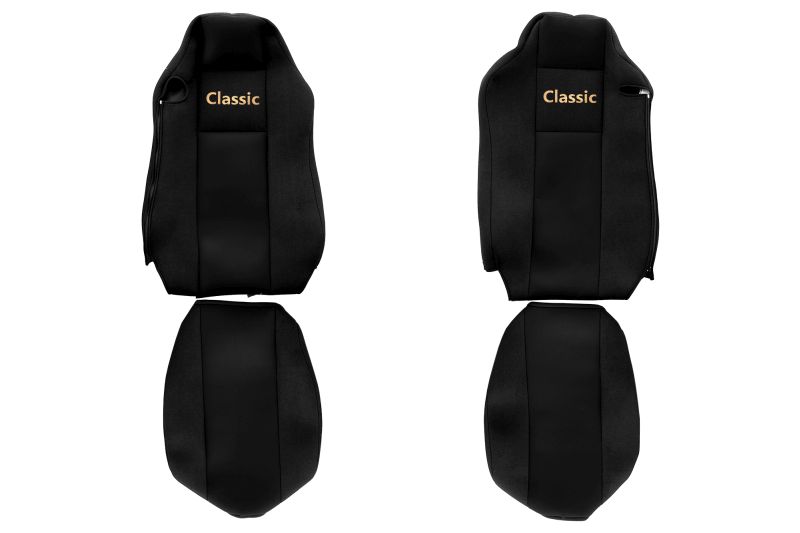 Set Huse Scaune Camion Tir MAN TGX I din 2006-2021, Auto, Model CLASSIC, Culoare Negru, 4x Stickere auto cu MAN