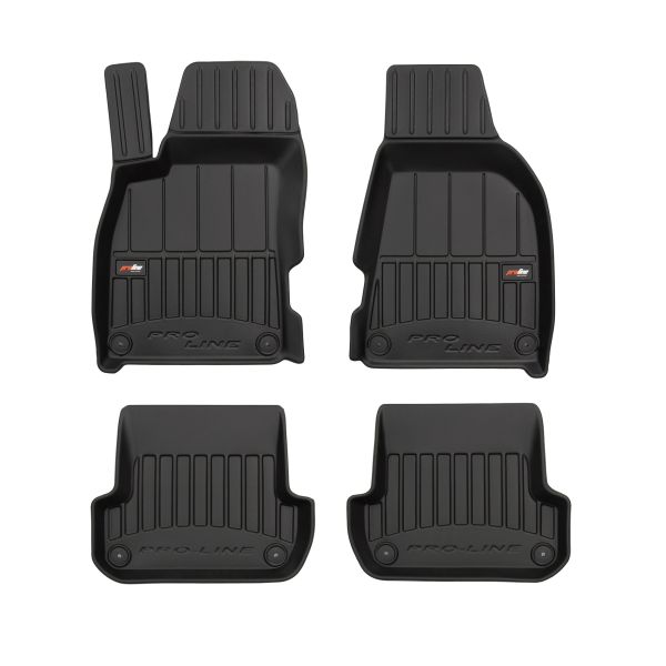 Set 5 covorase auto AUDI A4 B6 (8E2) din 2011-2015, cu covoras tunel median, cauciuc, 4x Stickere auto cu AUDI