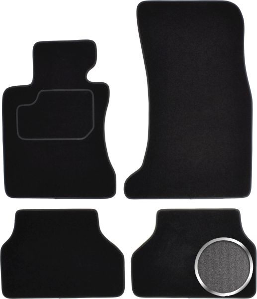 Set Covorase Auto Si Tavita Portbagaj BMW Seria 5 (E60) din 2001-2010, Cauciuc, Protectie Porbagaj, 4x Stickere auto cu BMW