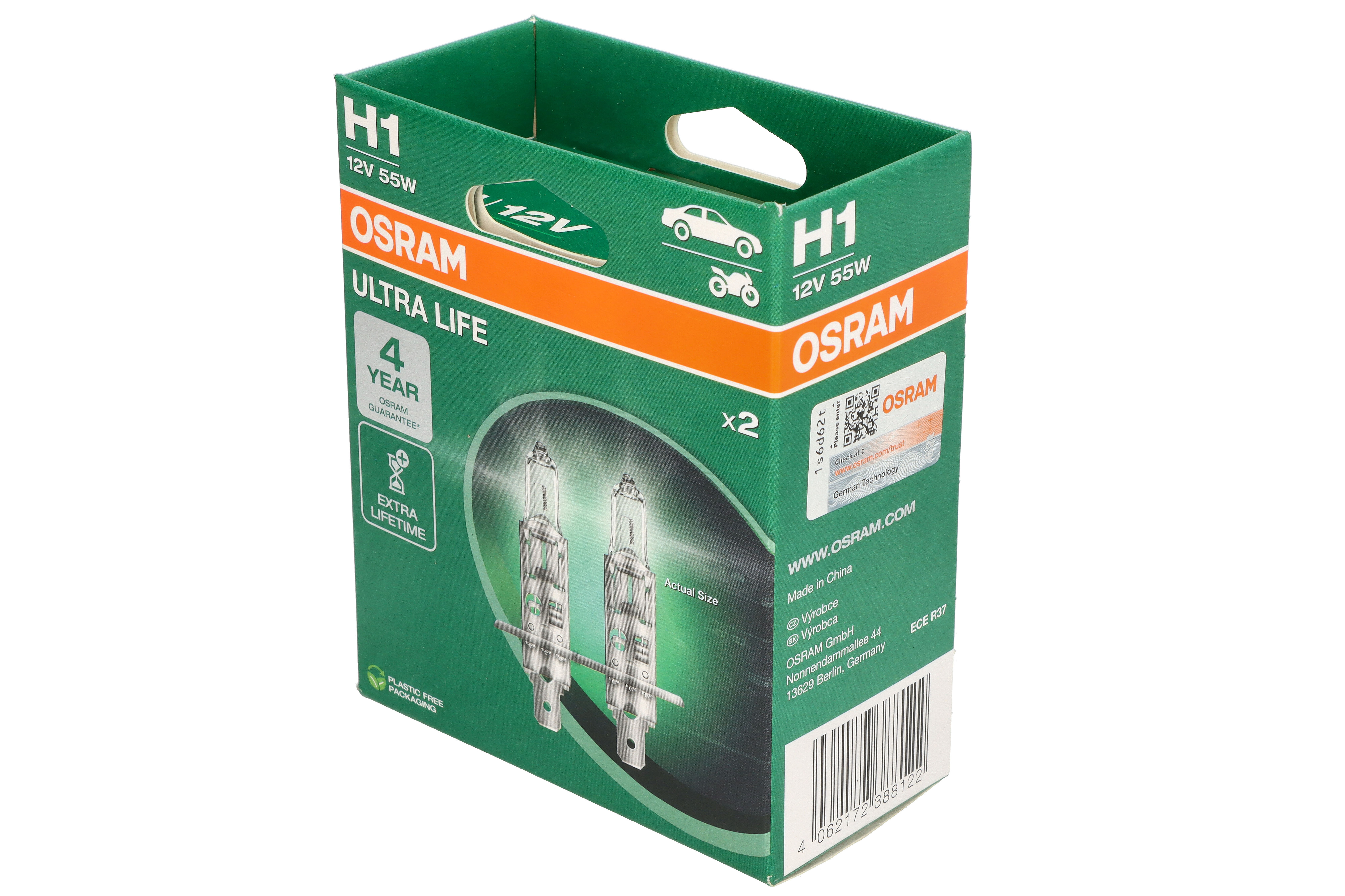 Автолампа галогенова 55W H1 12V 55W P14.5S / ULTRA LIFE - В 4 РАЗИ ЗБІЛЬШЕНО СТРОК СЛУЖБИ OSRAM (64150ULT-2HB) osram фото 4
