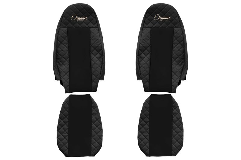 Set Huse Scaune Camion Tir VOLVO FH II din 2012-2017, Auto, Model ELEGANCE Q, Culoare Negru, 4x Stickere auto cu VOLVO