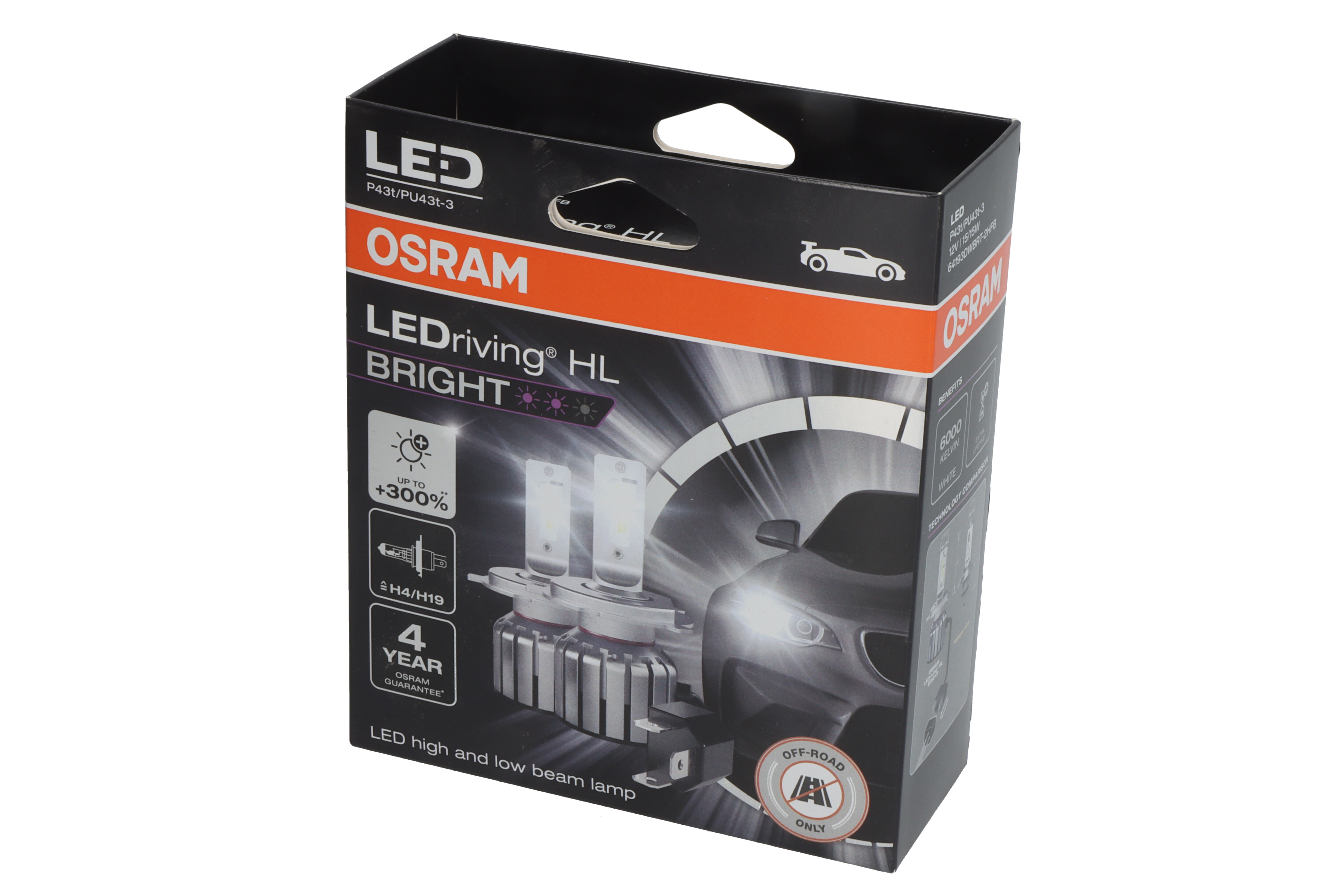 Комплект світлодіодних автоламп H4/H19 LED 12V 15/15W 6000K P43T/PU43T-3 / LEDRIVING® HL BRIGHT / OSRAM (64193DWBRT-2HFB) osram фото 5
