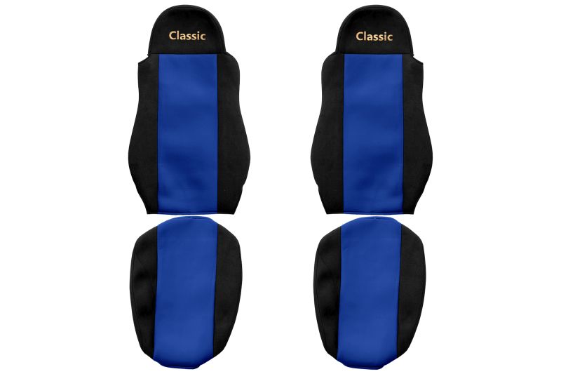 Set Huse Scaune Camion Tir DAF 95 XF din 1997-2002, Auto, Model CLASSIC, Culoare Albastru, 4x Stickere auto cu DAF