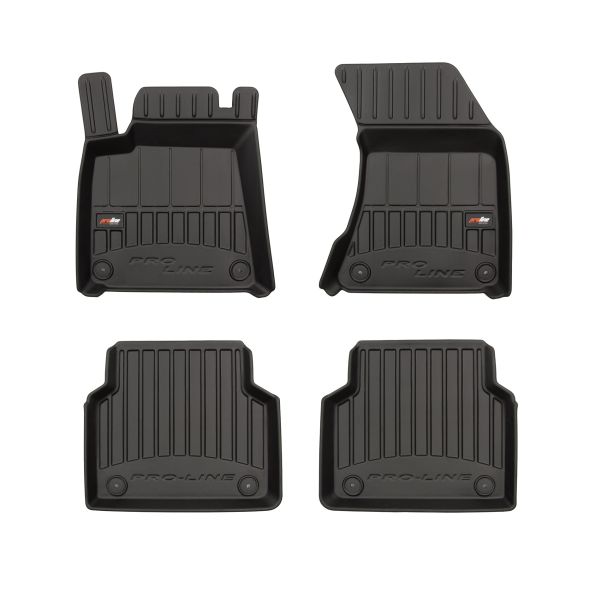 Set 5 covorase auto AUDI A8 D4 (4H2, 4H8, 4HC, 4HL) din 2008-2018, cu covoras tunel median, cauciuc, 4x Stickere auto cu AUDI