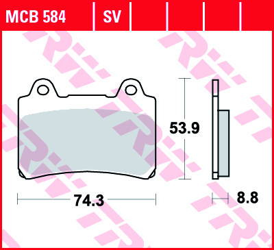 TRW MOTO sada brzdových destiček, kotoučová brzda YAMAHA FJ 1200 A (ABS) 91-94, TRX 850 96-99, XJR 1200 SP 96-98, XVZ 1300 (ROYAL STAR), CT (ROYAL STAR TOUR DELUXE), A (ROYAL STAR), AT (ROY.STAR TOUR CLAS.), T (VENTURE ROYALE), TD (VENTURE ROYALE), BOULEV