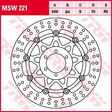 TRW MOTO brzdový kotouč APRILIA RST 1000 (MILLE FUTURA) 01-04, CAGIVA FRECCIA 125 C12 R 89-91, DUCATI PASO 907 (SPORTS) 90-91, MOTO GUZZI DAYTONA 1000 IE (MONOPOSTO) 91-94, YAMAHA FJ 1200 88-97, FZR 600R (GENESIS), 400RR, 600H (GENESIS) 89-95, FZS 600 (FA