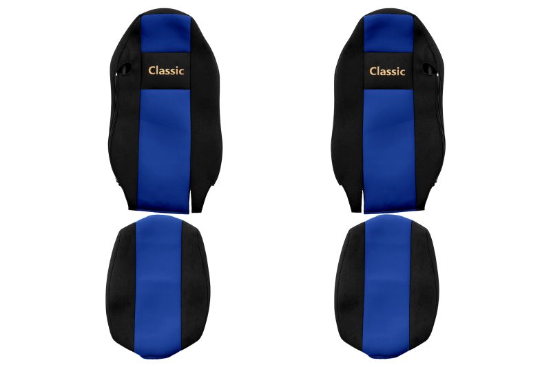 Set Huse Scaune Camion Tir MAN TGX I din 2006-2021, Auto, Model CLASSIC, Culoare Albastru, 4x Stickere auto cu MAN