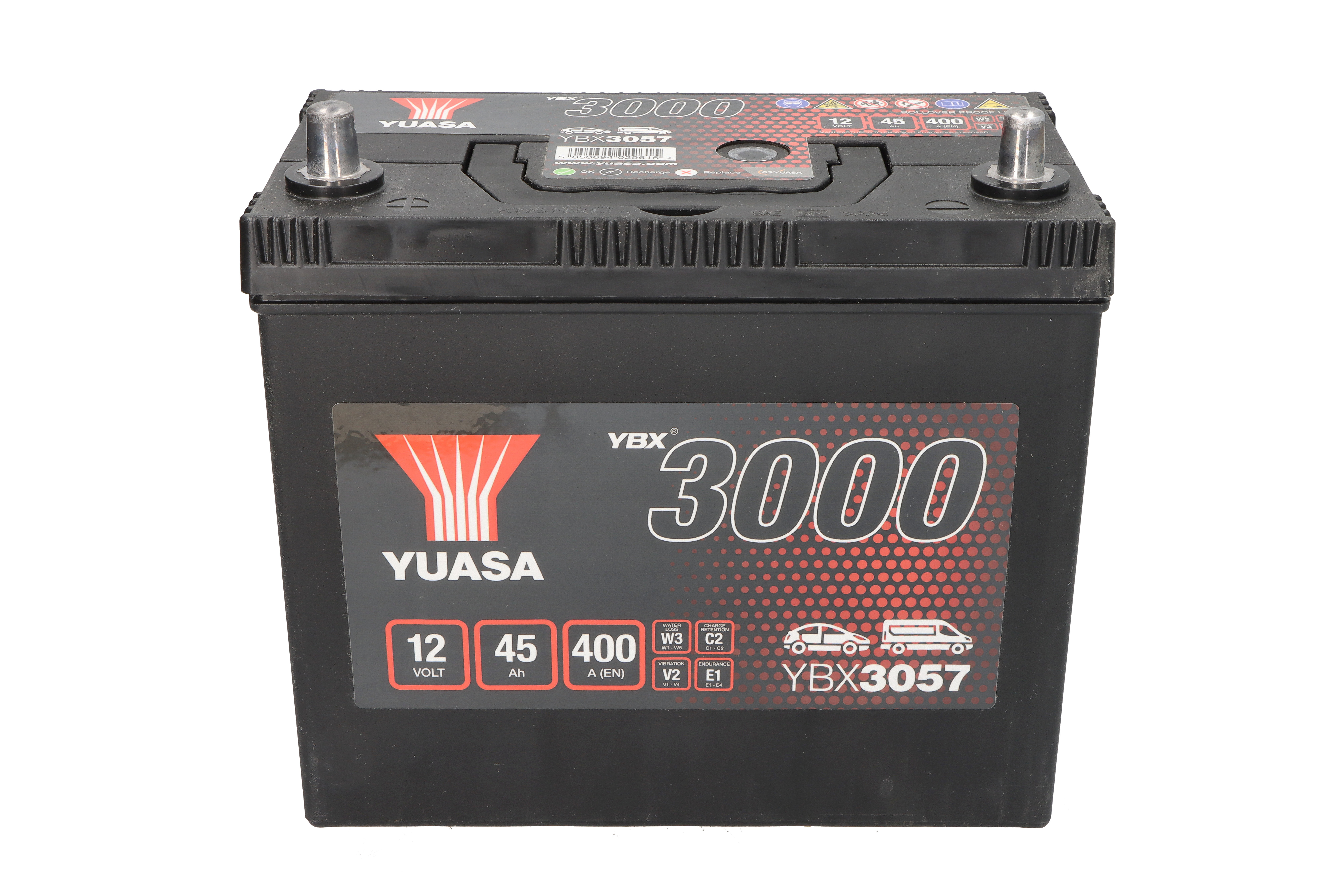 Акумулятор YUASA 12В 45Агод./400А YBX3000 SMF (L+ стандартні клеми) 238x129x225 B00 - без монтажного фланця (пусковий) фото 2