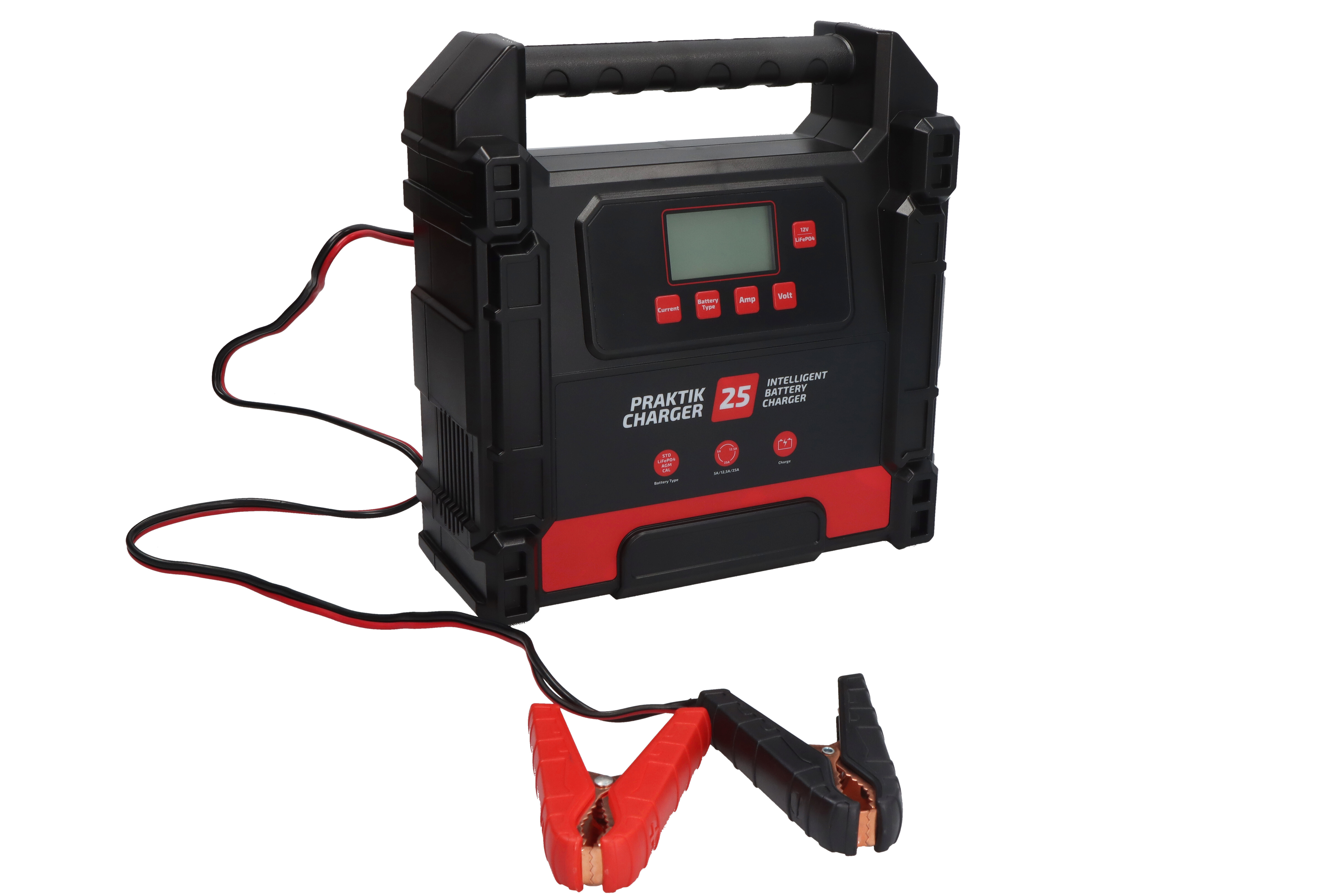 (EN) Battery charger PRAKTIK CHARGER 25 LCD, напруга зарядки: 12/24 В, зарядний струм: 25А, напруга джерела живлення: 230В, тип аккумулятора: AGM/EFB/GEL/LiFePO4/MF/WET