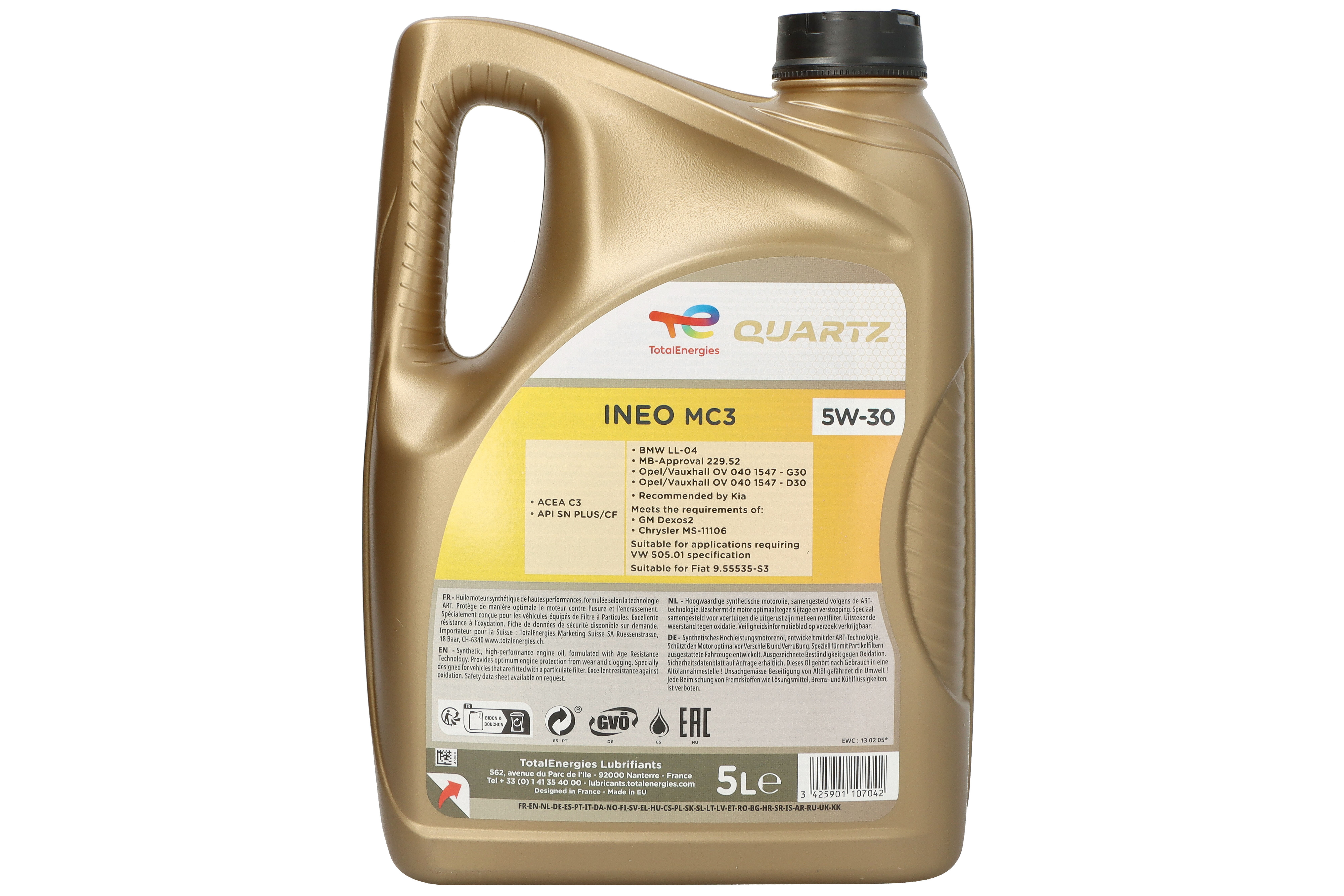 Моторна олива Quartz INEO (5L) 5W30 ,API CF, SN+, BMW LL-04, CHRYSLER MS-11106, DEXOS 2, FIAT 9.55535 S3, HYUNDAI, KIA, MB 229.52, OPEL OV0401547-D30, OPEL OV0401547-G30, VW 505.01 фото 7
