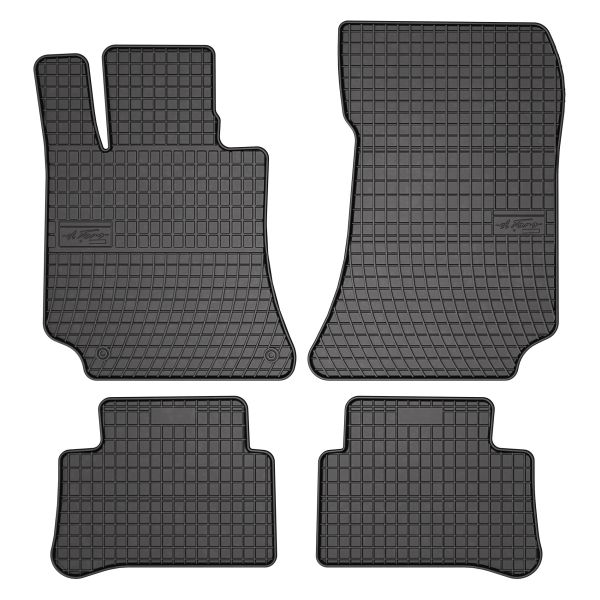 Set 5 covorase auto MERCEDES-BENZ E-CLASS (W212) din 2013-2019, cu covoras tunel median, cauciuc, 4x Stickere auto cu MERCEDES-BENZ