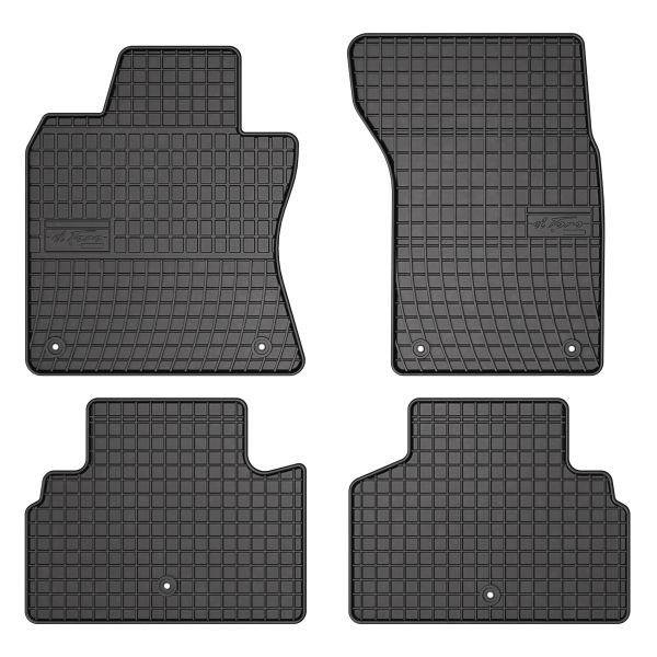 Set 5 covorase auto INFINITI Q50 din 2008-2017, cu covoras tunel median, cauciuc, 4x Stickere auto cu INFINITI