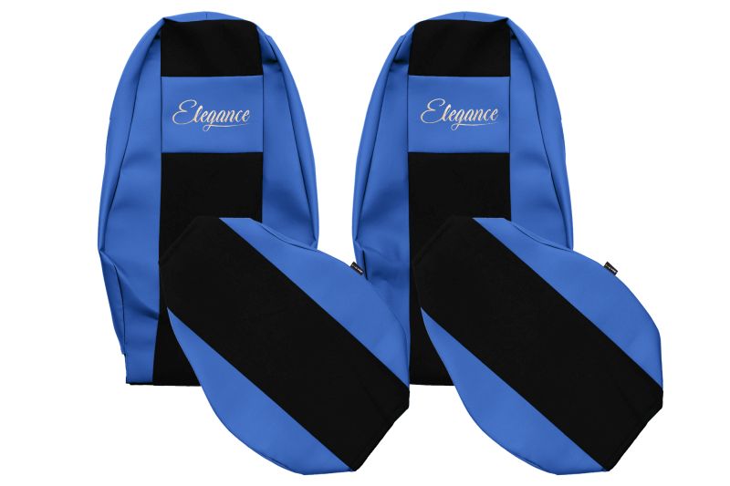 Set Huse Scaune Camion Tir VOLVO FH16 II din 2012-2014, Auto, Model ELEGANCE S, Culoare Albastru, 4x Stickere auto cu VOLVO