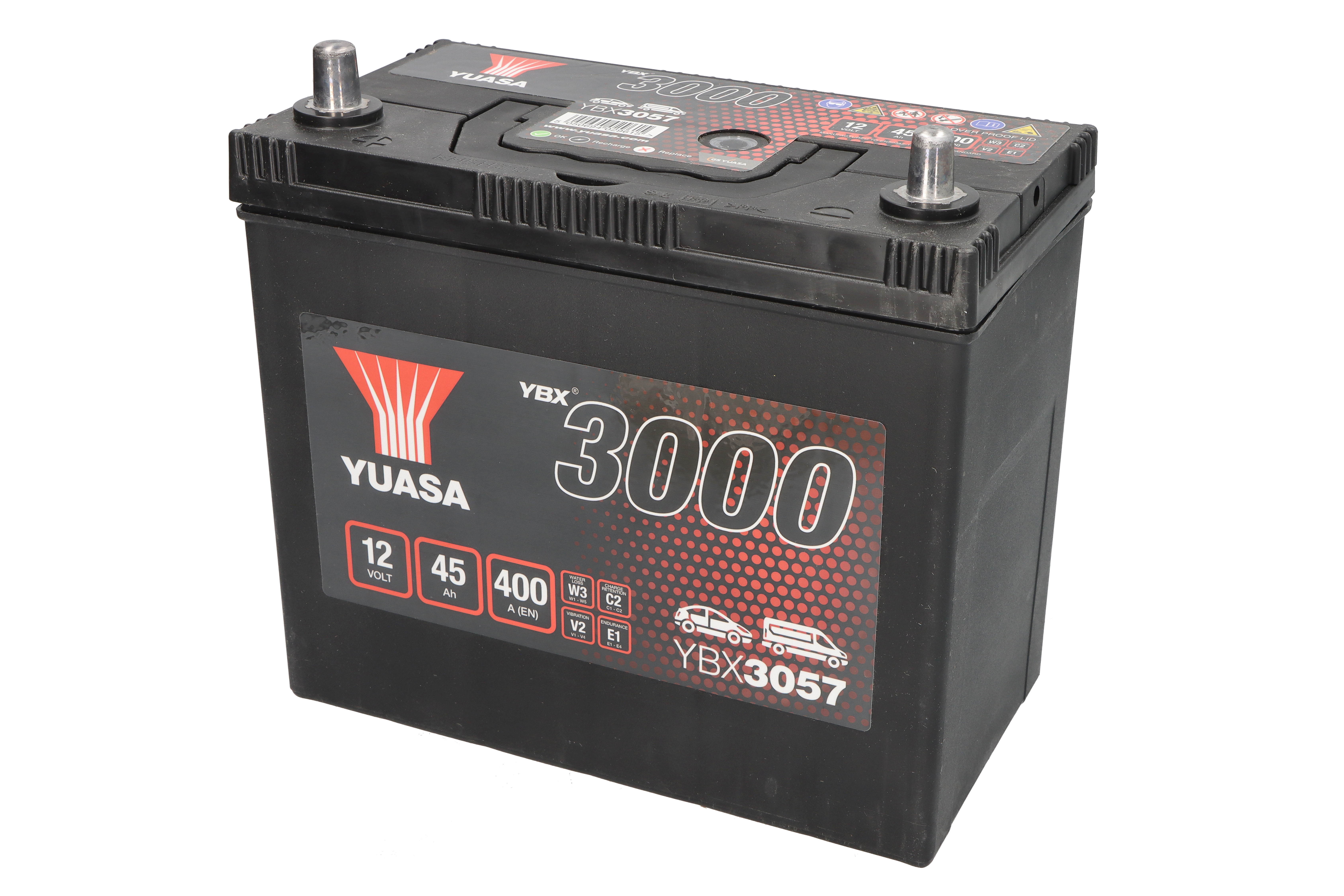 Акумулятор YUASA 12В 45Агод./400А YBX3000 SMF (L+ стандартні клеми) 238x129x225 B00 - без монтажного фланця (пусковий)