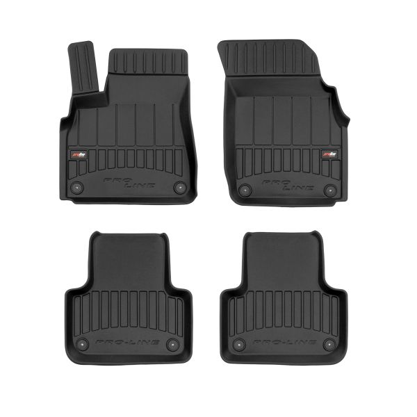 Set 5 covorase auto AUDI Q7 (4MB, 4MG, 4MQ) din 2005-2013, cu covoras tunel median, cauciuc, 4x Stickere auto cu AUDI