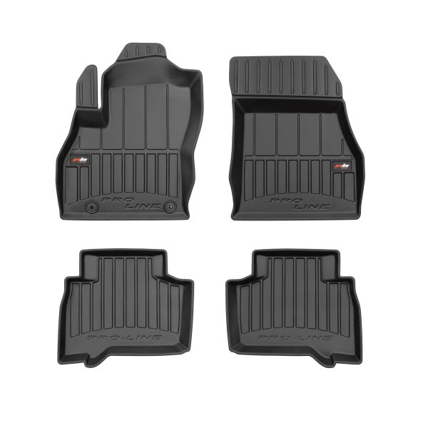 Set 5 covorase auto FIAT QUBO (225_) din 2016-2023, cu covoras tunel median, cauciuc, 4x Stickere auto cu FIAT