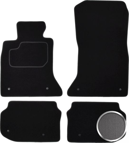 Set Covorase Auto Si Tavita Portbagaj BMW Seria 5 (F10) din 2009-2016, Cauciuc, Protectie Porbagaj, 4x Stickere auto cu BMW