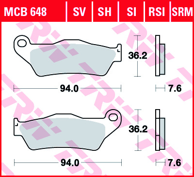 TRW MOTO sada brzdových destiček, kotoučová brzda ATK 125 125 LC 99-01, 250 250 LC, AC 96-01, 260 260 LC 96-01, 406 406 96-99, CROSS 350 COUNTRY, 50 MINI, 605 COUNTRY 96-01, DIRT 600 AC, 500, 605 SOHC, 500 SOHC 98-01, ENDURO 500, 605 AC, 350, 605 SOHC, 35