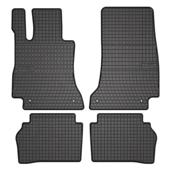 Set 5 covorase auto MERCEDES-BENZ E-CLASS (W213) din 2013-2016, cu covoras tunel median, cauciuc, 4x Stickere auto cu MERCEDES-BENZ