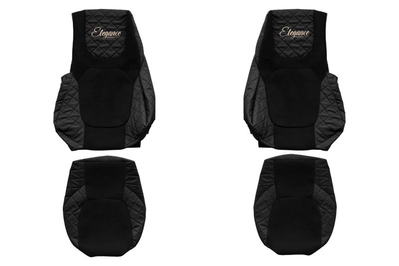 Set Huse Scaune Camion Tir DAF XG din 2021, Auto, Model ELEGANCE Q, Culoare Negru, 4x Stickere auto cu DAF