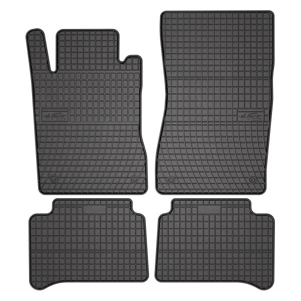 Set 5 covorase auto MERCEDES-BENZ E-CLASS (W211) din 2009-2016, cu covoras tunel median, cauciuc, 4x Stickere auto cu MERCEDES-BENZ