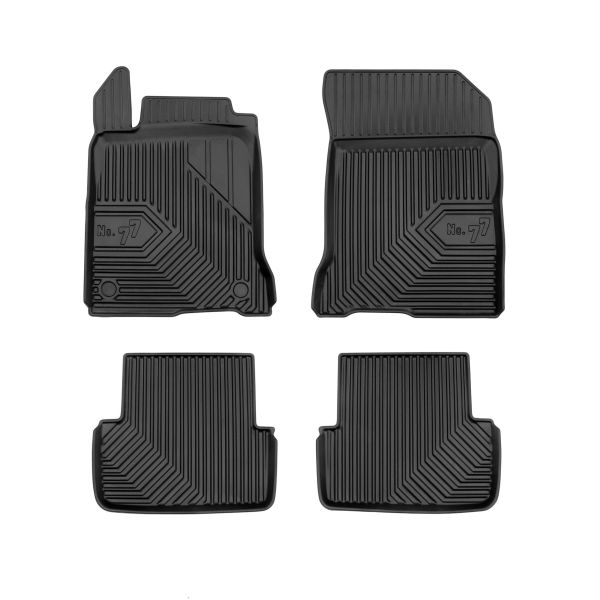 Set 5 covorase auto RENAULT LAGUNA II Grandtour (KG0/1_) din 2008-2018, cu covoras tunel median, cauciuc, 4x Stickere auto cu RENAULT