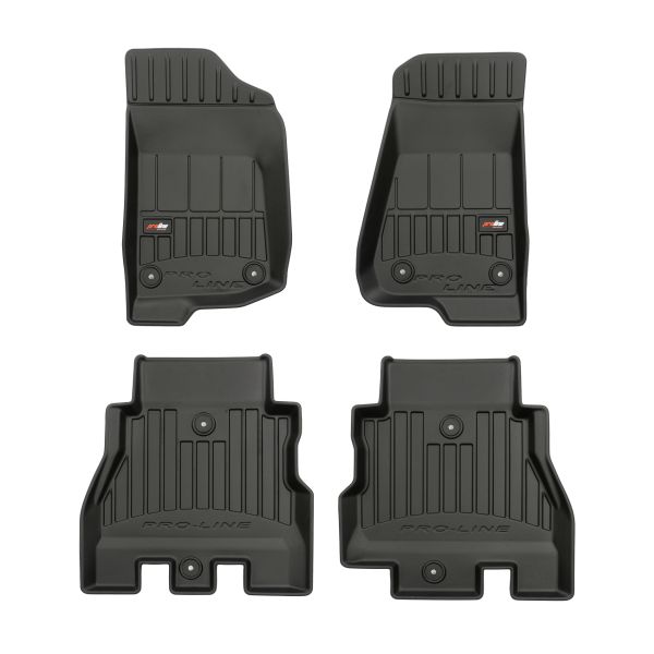 Set 5 covorase auto JEEP WRANGLER IV (JL) din 2013-2018, cu covoras tunel median, cauciuc, 4x Stickere auto cu JEEP