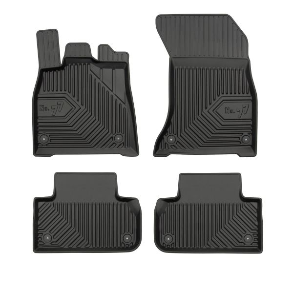 Set 5 covorase auto AUDI Q5 (FYB, FYG) din 2010-2014, cu covoras tunel median, cauciuc, 4x Stickere auto cu AUDI