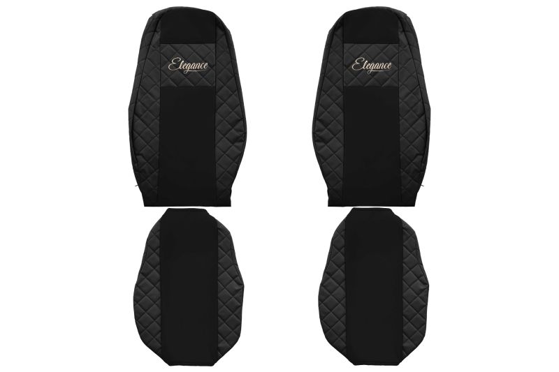 Set Huse Scaune Camion Tir VOLVO FM II din 2012-2017, Auto, Model ELEGANCE Q, Culoare Negru, 4x Stickere auto cu VOLVO