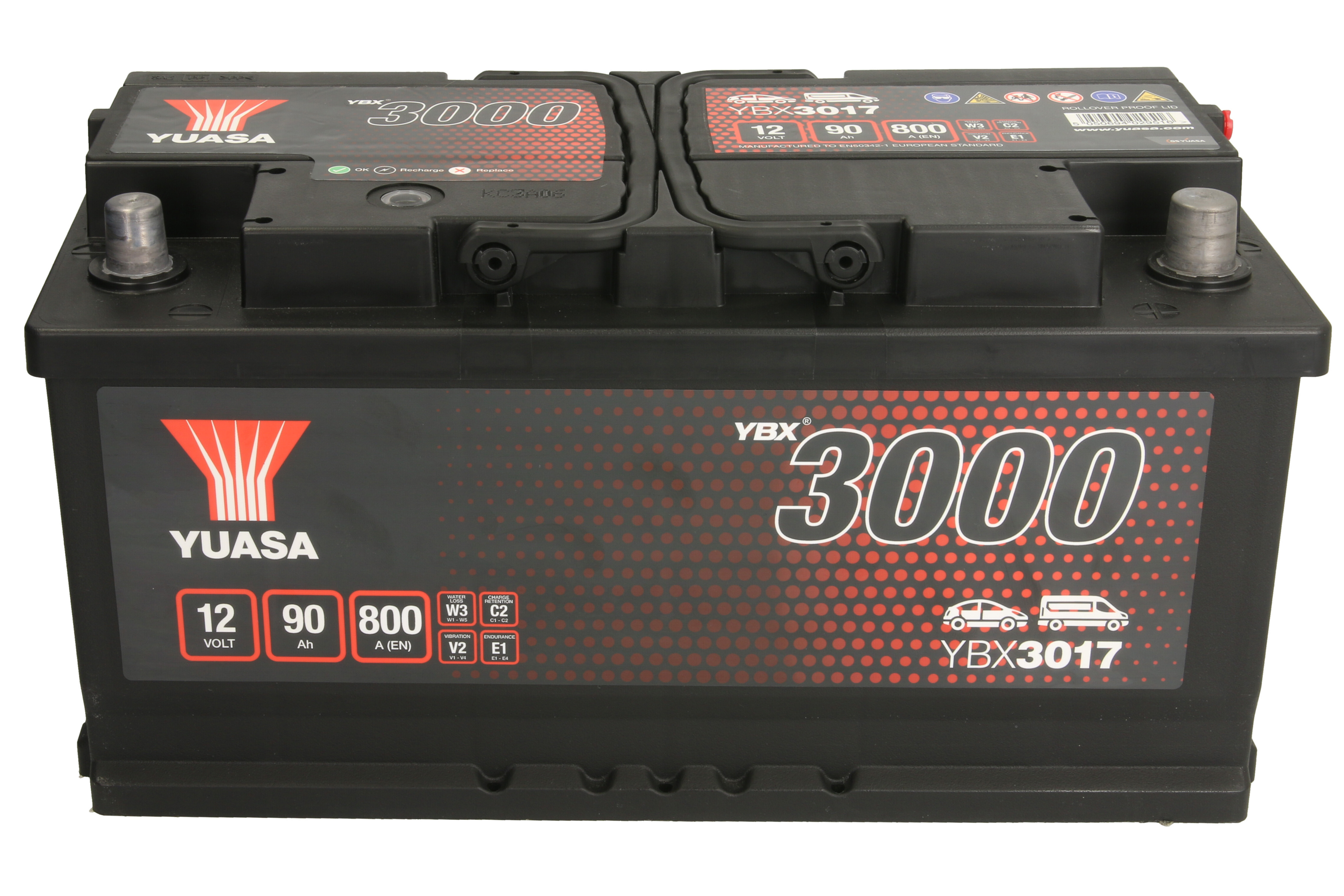Акумулятор YUASA 12В 90Агод./800А YBX3000 SMF (R+ стандартні клеми) 353x175x175 (пусковий) фото 3