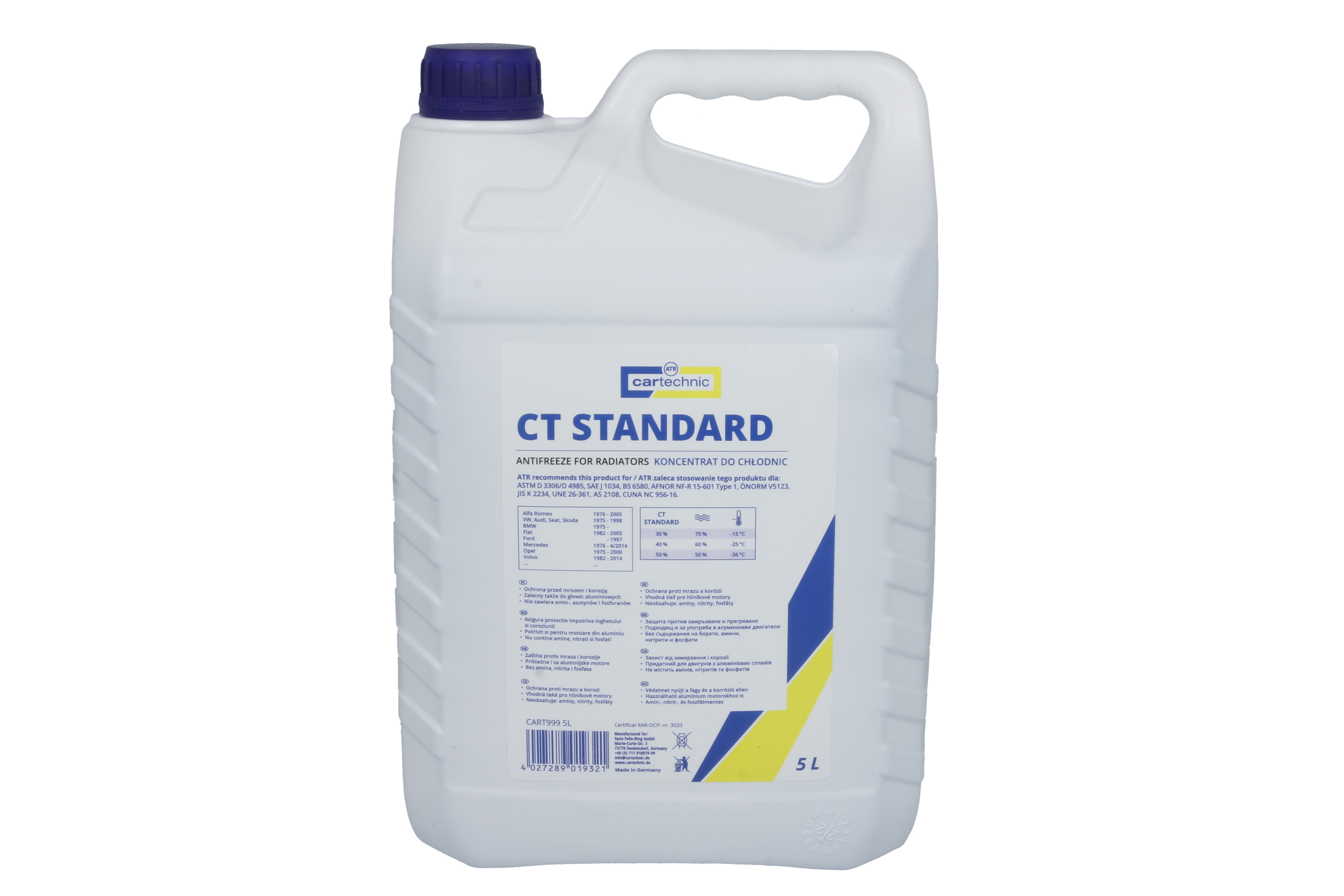 Концентрат антифризу (тип охолоджувача G11/G48) (1,5L, 1:1=-36°C), синій, стандартний: AFNOR NF R 15-601 TYPE 1, AS 2108, ASTM D3306, ASTM D4985, BS 6580, CUNA NC 956-16, JIS K 2234, ÖNORM V5123, SAE фото 5