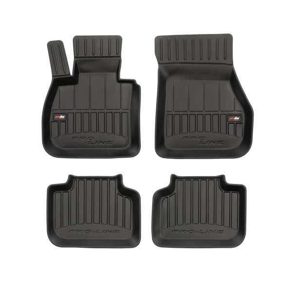 Set 5 covorase auto BMW Seria X1 (F48) din 2014-2022, cu covoras tunel median, cauciuc, 4x Stickere auto cu BMW