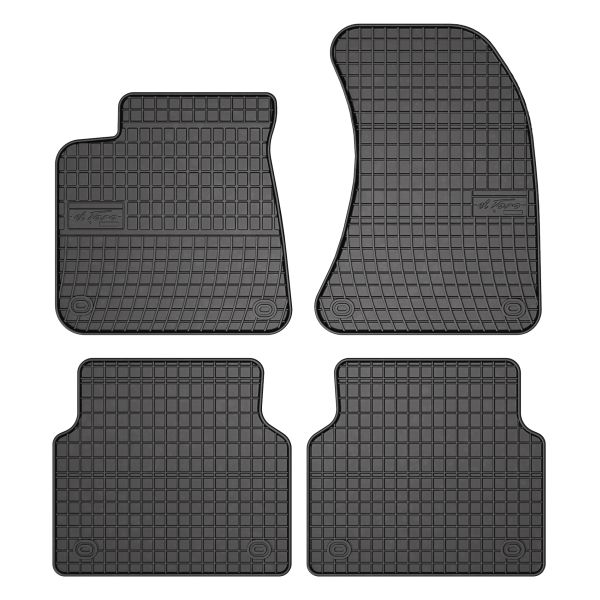 Set 5 covorase auto AUDI A8 D4 (4H2, 4H8, 4HC, 4HL) din 2008-2018, cu covoras tunel median, cauciuc, 4x Stickere auto cu AUDI