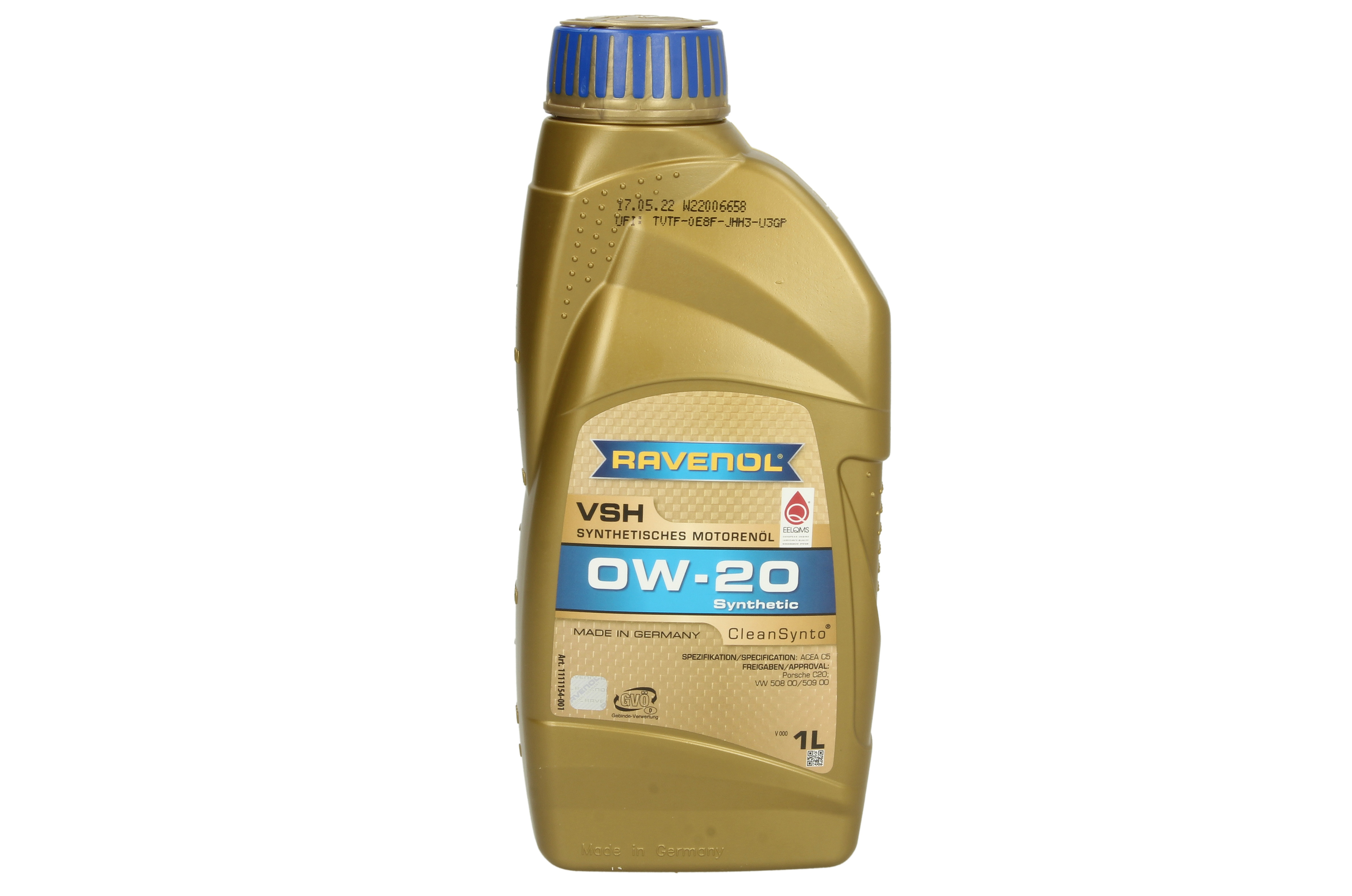 Моторна олива Cleansynto (1L) 0W20 , ACEA C5, FORD M2C956 A1, PORSCHE C20, VW 508.00, VW 509.00