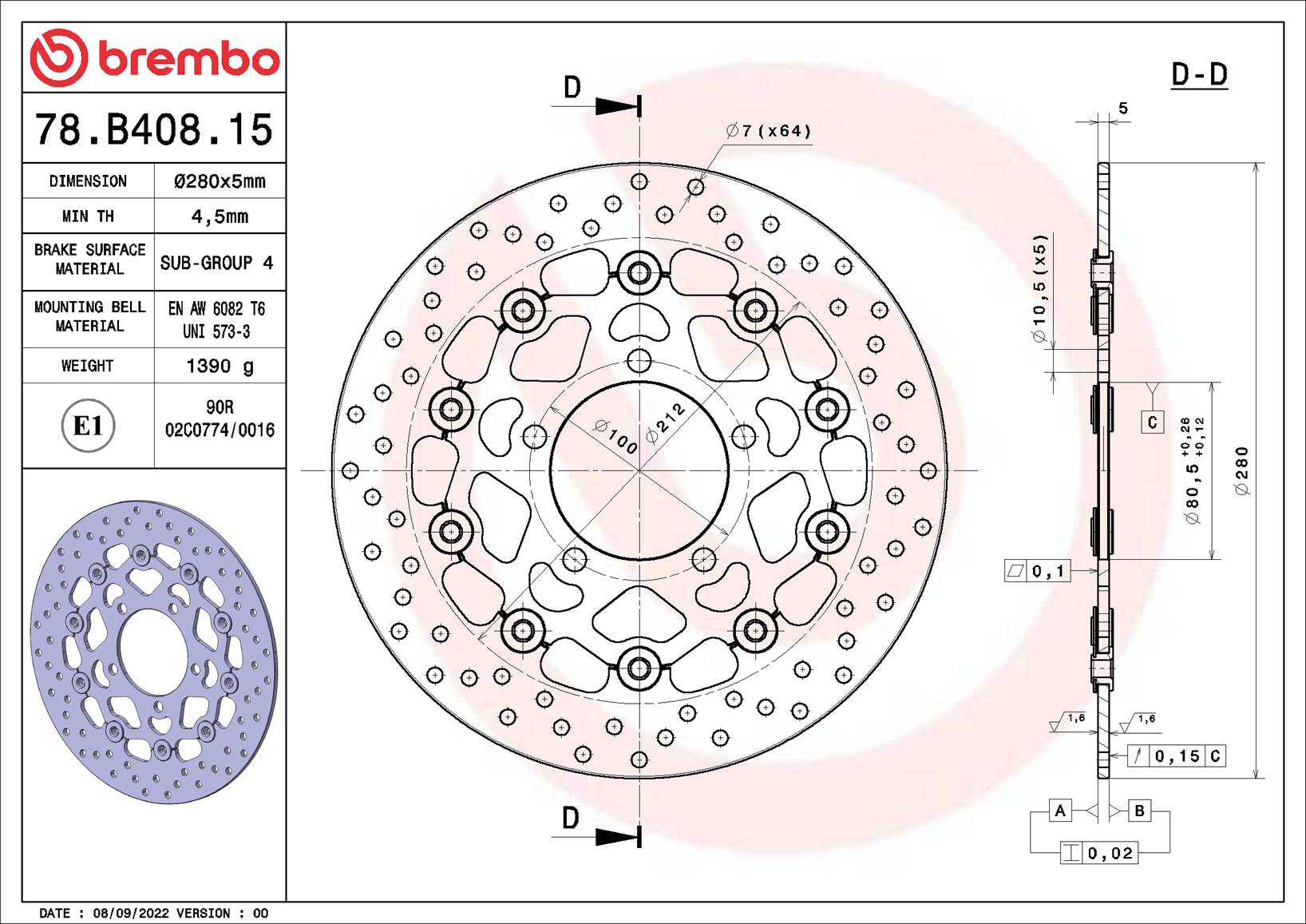 BREMBO brzdový kotouč KAWASAKI ZX-6R 636 03-04, ZX-6RR 600 (NINJA) 03-04