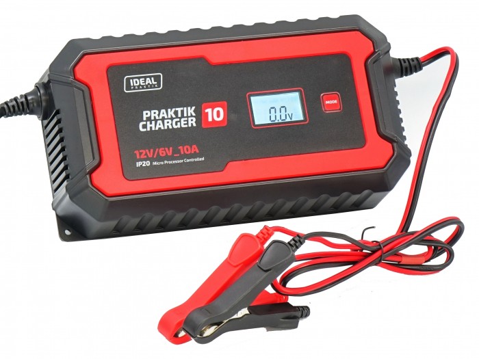 (EN) Battery charger PRAKTIK CHARGER 10 LCD, напруга зарядки: 6/12 В, зарядний струм: 10А, напруга джерела живлення: 230В, тип аккумулятора: AGM/EFB/GEL/MF/WET