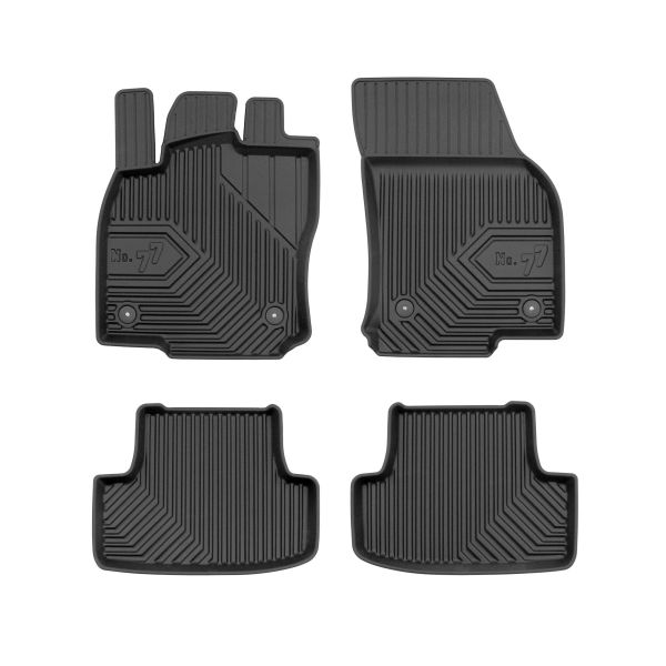 Set 5 covorase auto AUDI Q2 (GAB, GAG) din 2014-2020, cu covoras tunel median, cauciuc, 4x Stickere auto cu AUDI