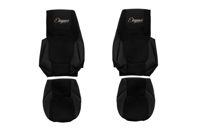 Set Huse Scaune Camion Tir DAF FH III din 2020-2024, Auto, Model ELEGANCE S, Culoare Negru, 4x Stickere auto cu DAF