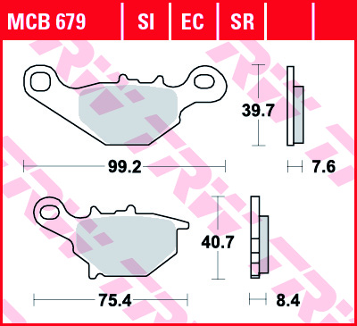 TRW MOTO sada brzdových destiček, kotoučová brzda KAWASAKI KLX 125 03-06, KMX 125 99-03, SUZUKI AN 125, 150 95-00, DR-Z 125 L 03-13, RM 80X, 85L 96-04, TR 50 S (STREET MAGIC) 98-00, UC 125 (EPICURO) 99-02, UG 110 (HOKUTO) 00 (B0053APPM0, 2P279GS, 37.10520