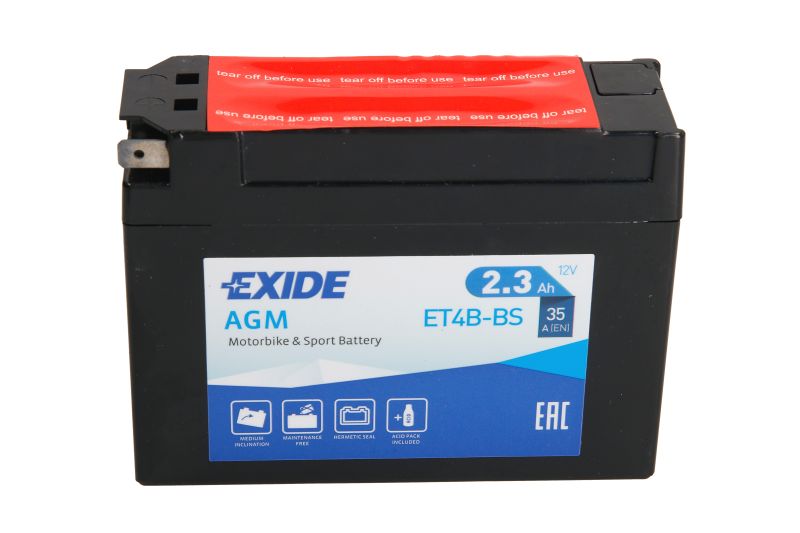 EXIDE startovací baterie SUZUKI DR-Z 70 08-15, TR 50 S (STREET MAGIC) 98-00, YAMAHA TT-R 50E, 90E, 110, 90 03-20 (B00CH1OLUA, YT4B-BS, YT4B-BS YUASA, ET4B-BS)