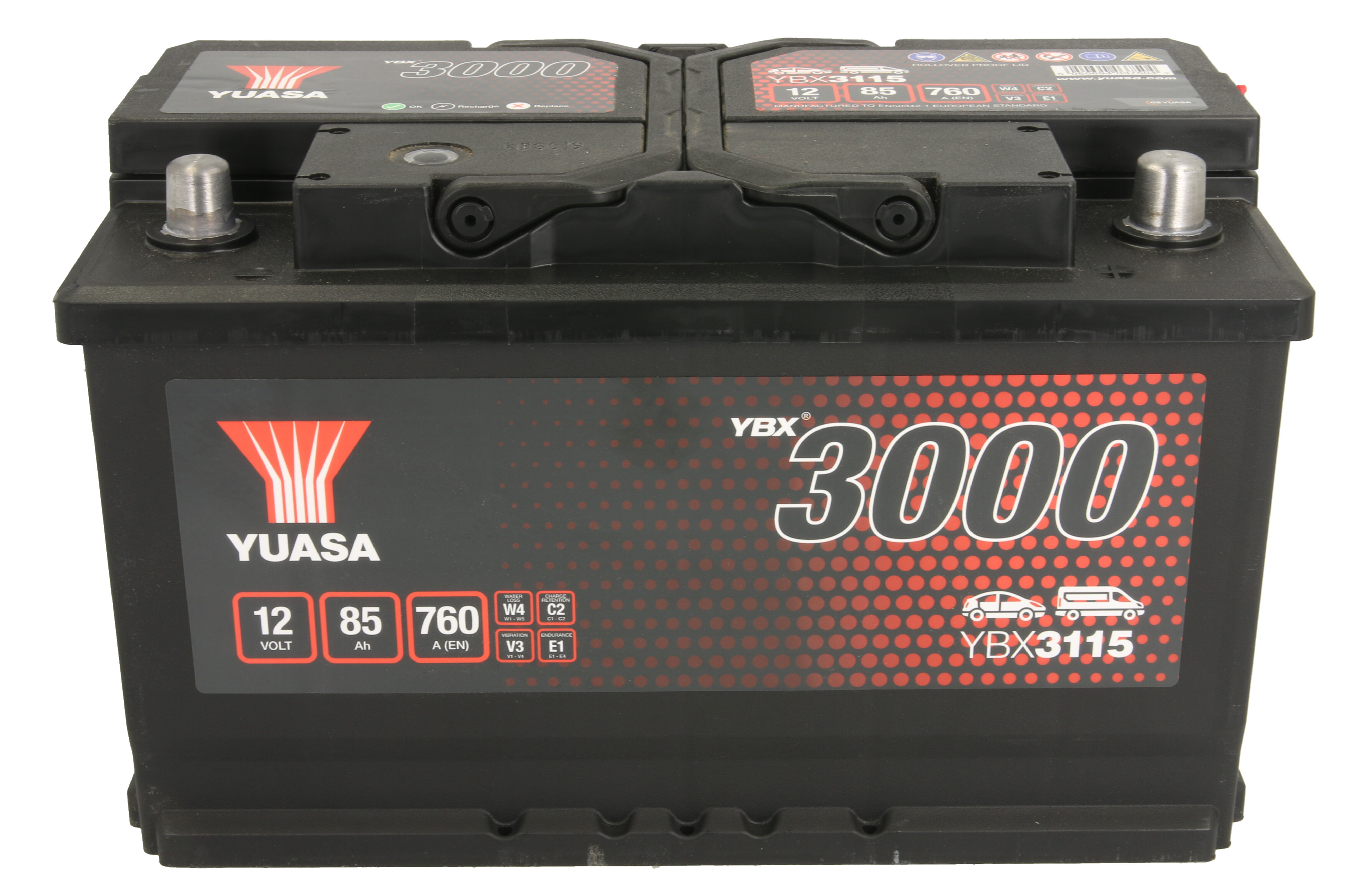 Акумулятор YUASA 12В 85Агод./760А YBX3000 SMF (R+ стандартні клеми) 317x175x190 (пусковий) фото 3