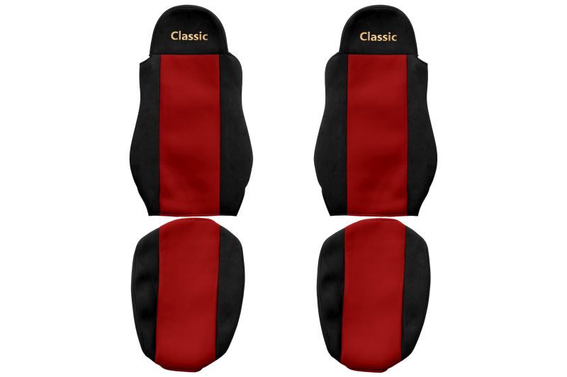 Set Huse Scaune Camion Tir DAF CF 85 din 2001-2020, Auto, Model CLASSIC, Culoare Rosu, 4x Stickere auto cu DAF