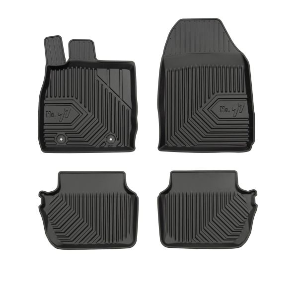 Set 5 covorase auto FORD FIESTA VI (CB1, CCN) din 2014-2022, cu covoras tunel median, cauciuc, 4x Stickere auto cu FORD