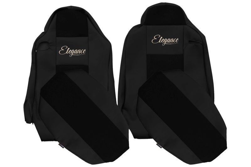 Set Huse Scaune Camion Tir MAN TGX I din 2006-2021, Auto, Model ELEGANCE S, Culoare Negru, 4x Stickere auto cu MAN